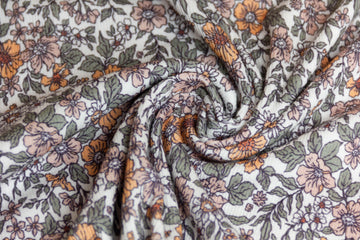 Rib Jersey, Rippenjersey mit Blumen, wollweiß, grün, 0,5 m